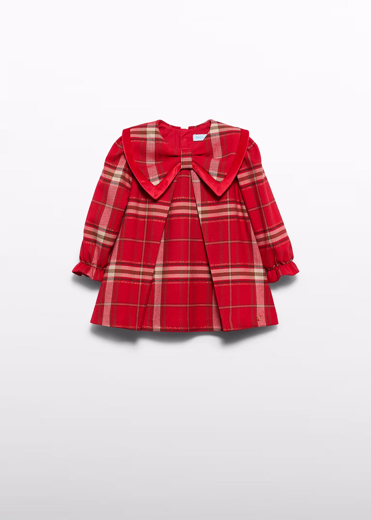 Vestido cuadros rojo y cuello tipo moño