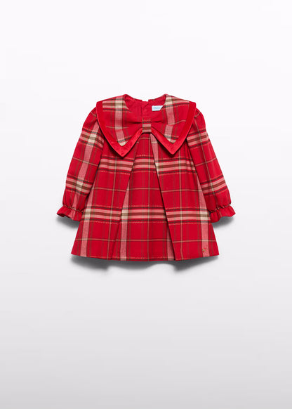Vestido cuadros rojo y cuello tipo moño