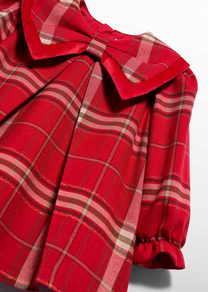 Vestido cuadros rojo y cuello tipo moño
