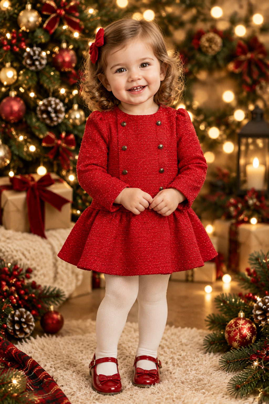 Vestido tweed rojo con botones