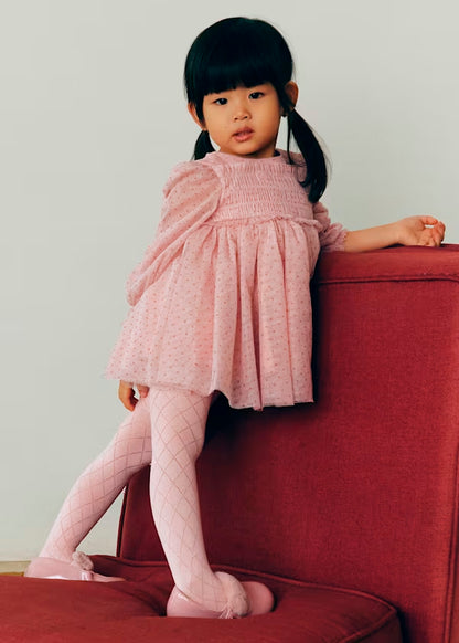 Vestido Tul Glitter Rosa Pétalo