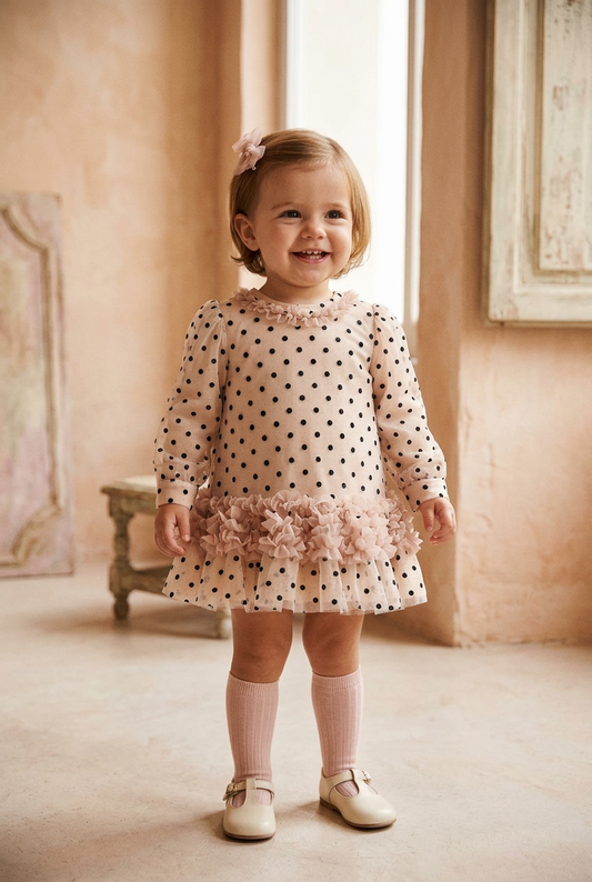 Vestido tul lunares mazapán