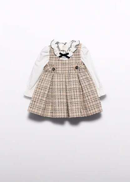 Vestido pichi tweed cuadros mazapán