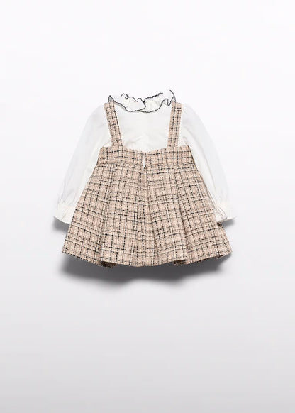 Vestido pichi tweed cuadros mazapán