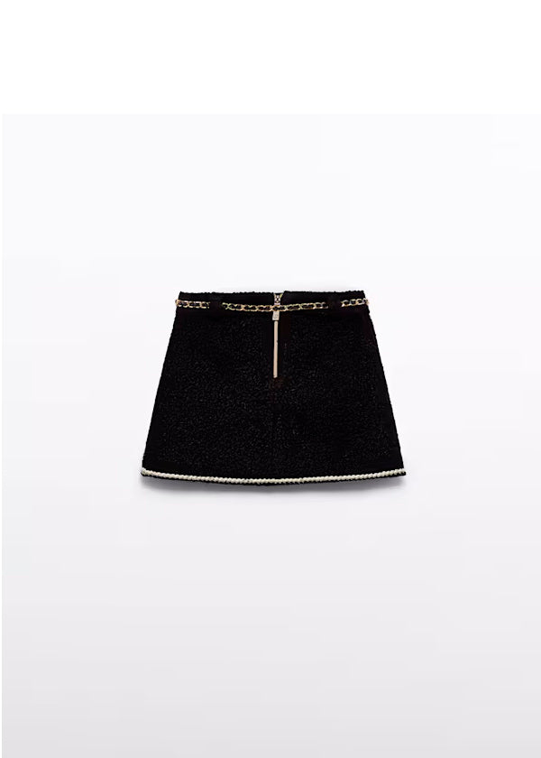 Falda Borreguito color negro cinto dorado