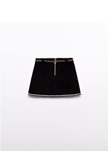 Falda Borreguito color negro cinto dorado