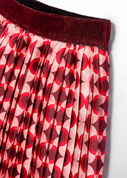PREVENTA Conjunto jersey rojo con volantes y falda plisada estampado