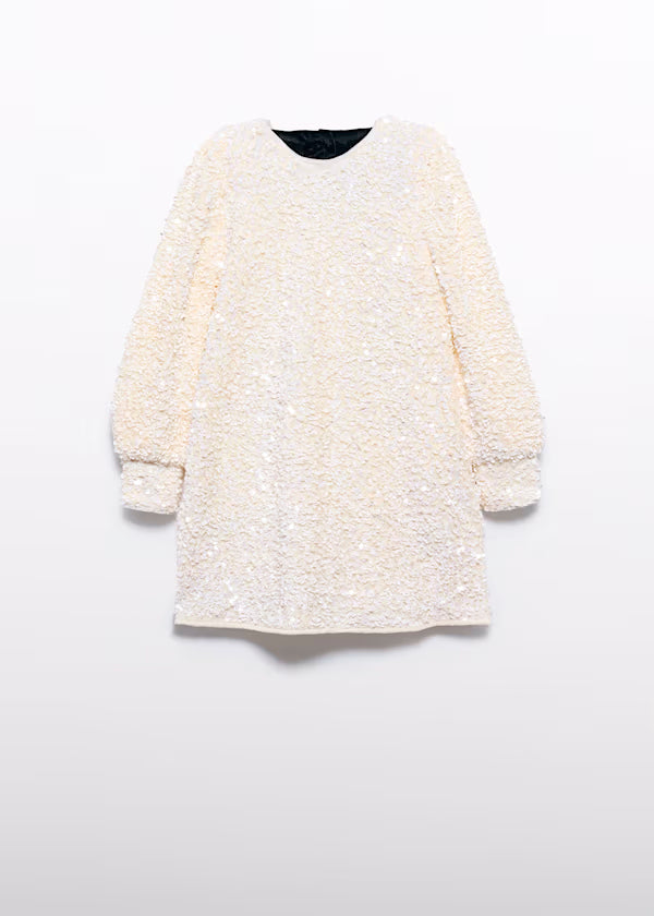 PREVENTA Vestido lentejuelas color crema con moño terciopelo en la parte de atrás