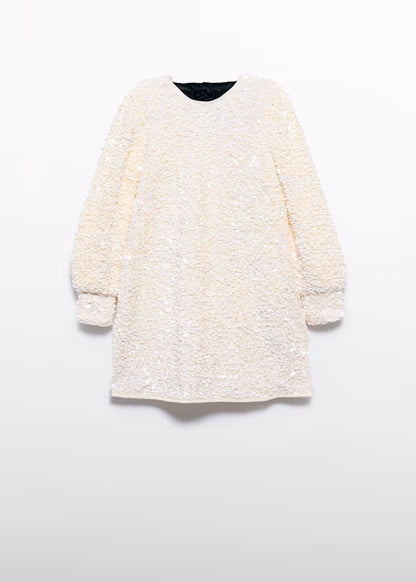 PREVENTA Vestido lentejuelas color crema con moño terciopelo en la parte de atrás