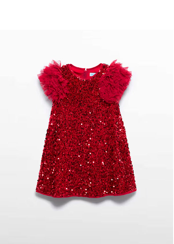 PREVENTA Vestido Lentejuelas  manga tul rojo