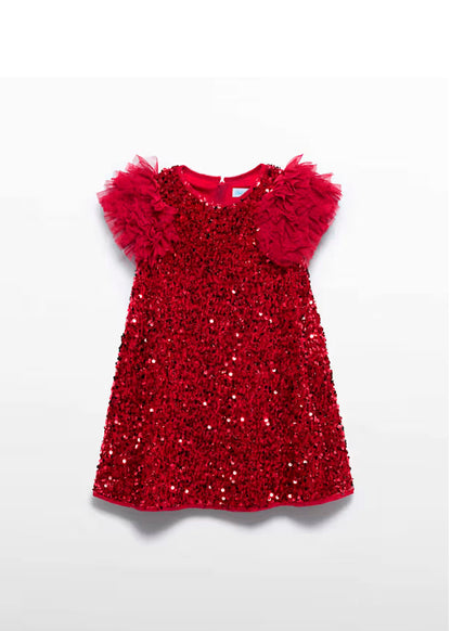 PREVENTA Vestido Lentejuelas  manga tul rojo