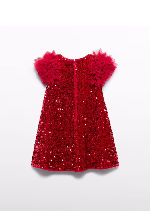 PREVENTA Vestido Lentejuelas  manga tul rojo