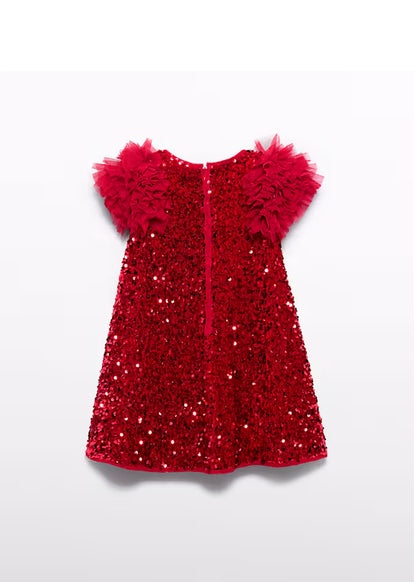 PREVENTA Vestido Lentejuelas  manga tul rojo