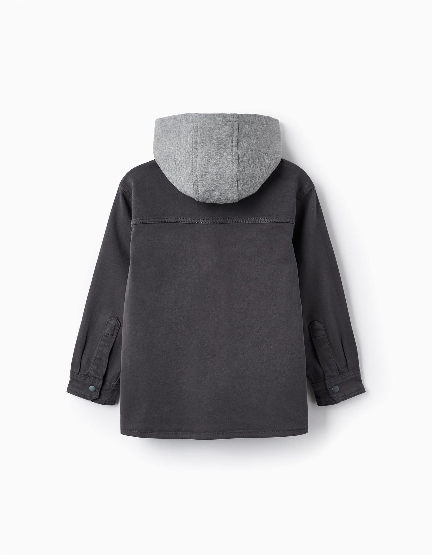 sobrecamisa gris  con gorro desprendible