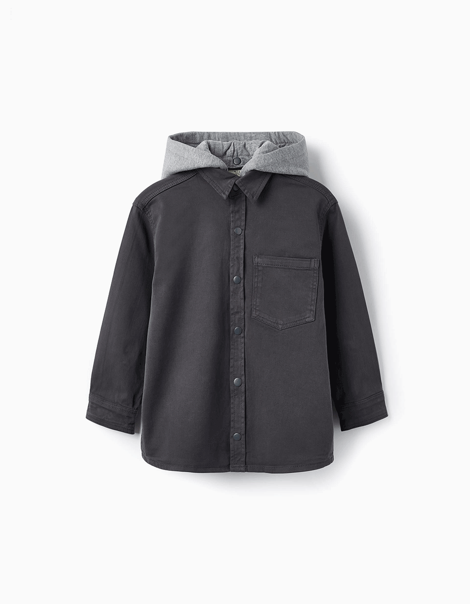 sobrecamisa gris  con gorro desprendible