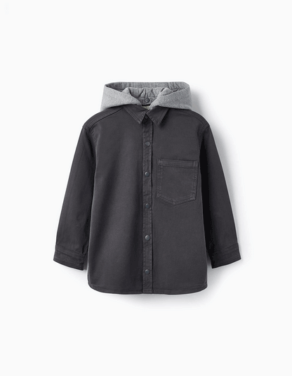 sobrecamisa gris  con gorro desprendible