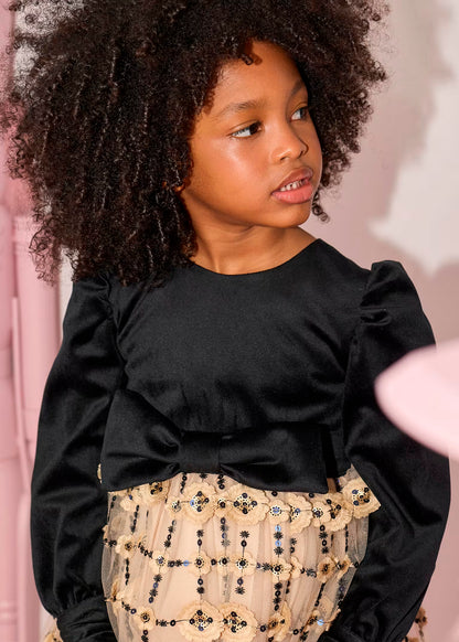 Vestido tul bordado peto terciopelo negro
