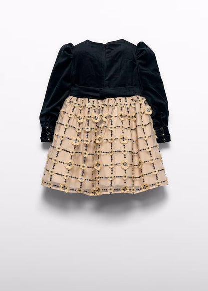 Vestido tul bordado peto terciopelo negro