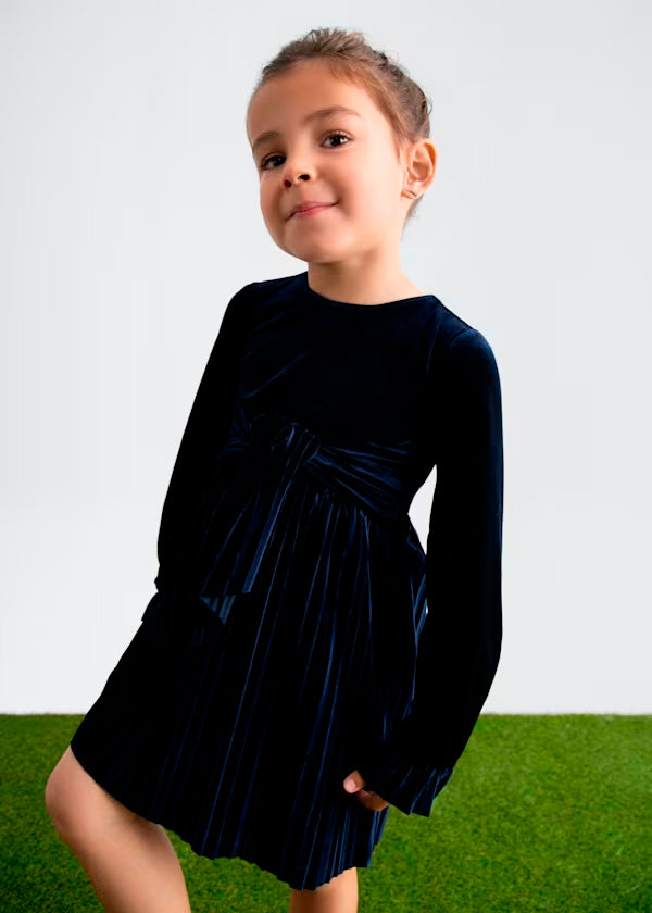 PREVENTA Vestido Terciopelo Plisado azul navy
