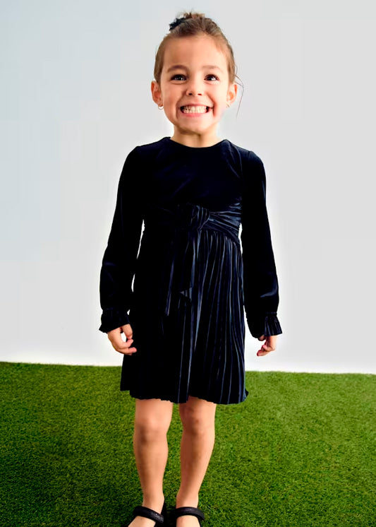 PREVENTA Vestido Terciopelo Plisado azul navy