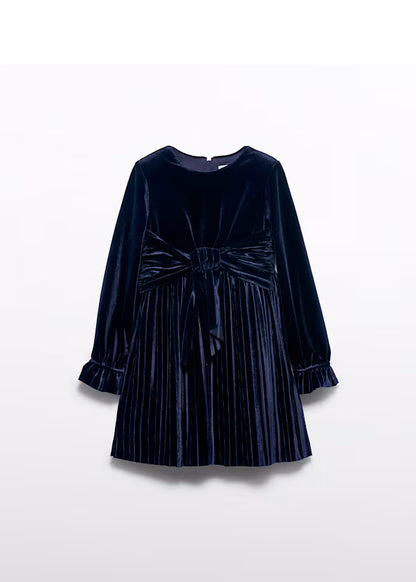PREVENTA Vestido Terciopelo Plisado azul navy