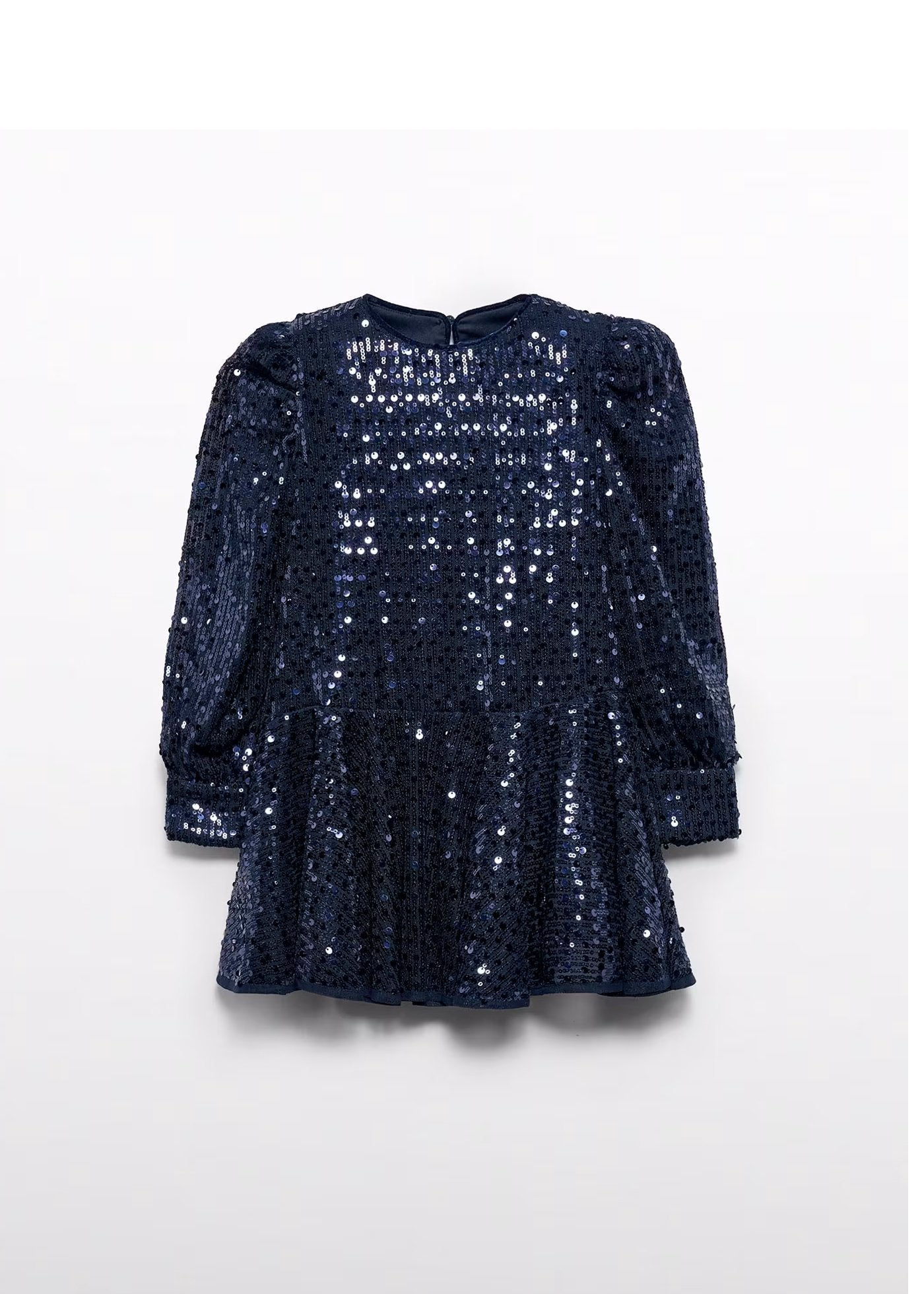 vestido lentejuela color marino, manga larga