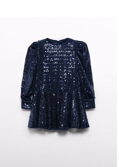 vestido lentejuela color marino, manga larga
