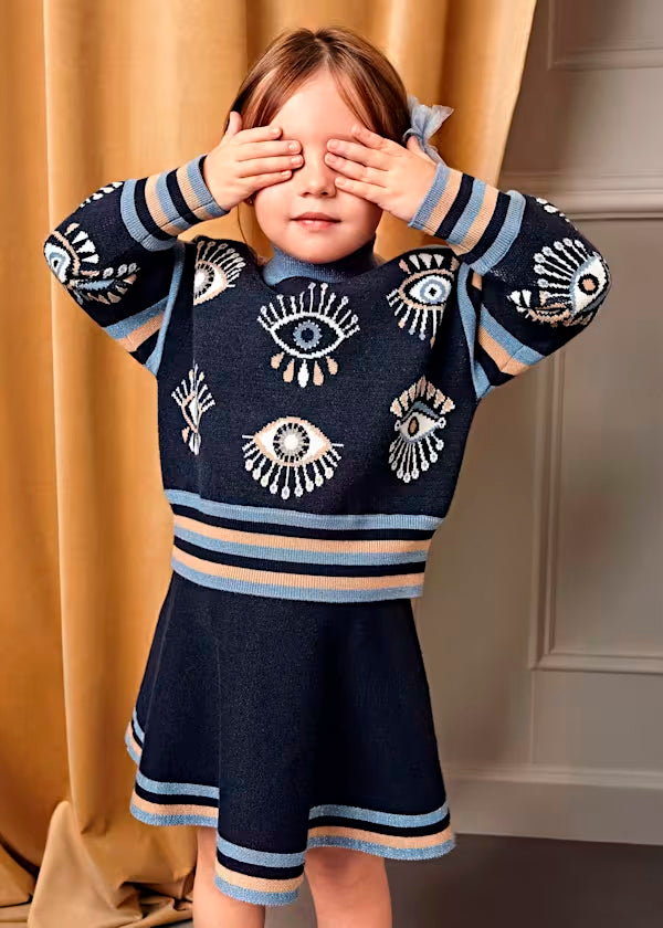 PREVENTA Conjunto falda tricot estampado ojos color navy