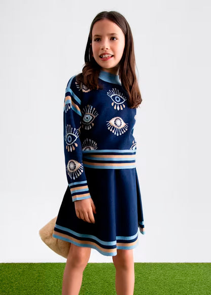 PREVENTA Conjunto falda tricot estampado ojos color navy
