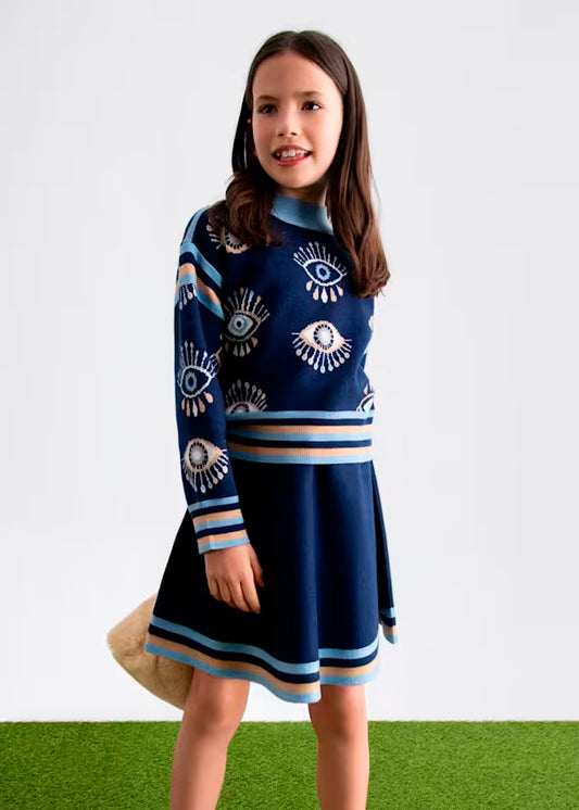 PREVENTA Conjunto falda tricot estampado ojos color navy