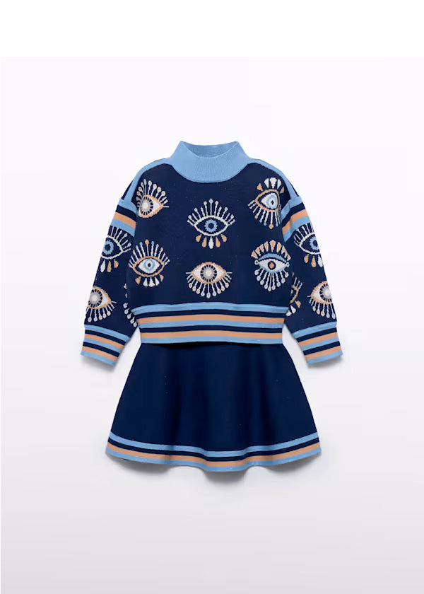 PREVENTA Conjunto falda tricot estampado ojos color navy