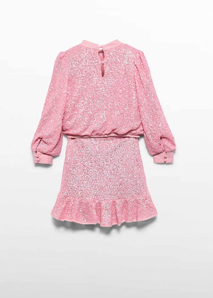 Conjunto falda lentejuelas rosa pétalo