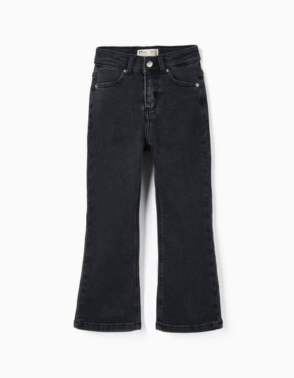 pantalón vaquero, denim negro, flare fit para niña. zippy.