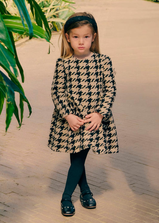 Vestido tweed pata de gallo negro y tostado