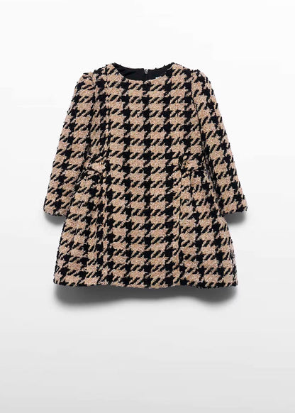 Vestido tweed pata de gallo negro y tostado