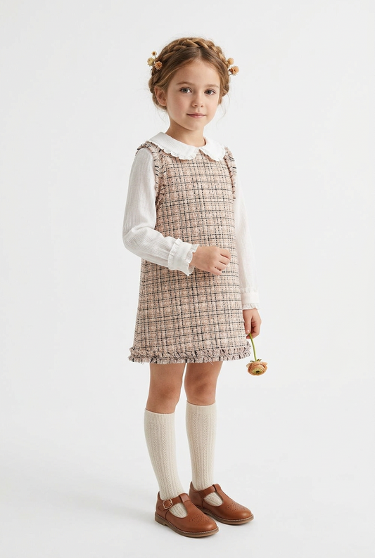 Vestido pichi tweed mazapán