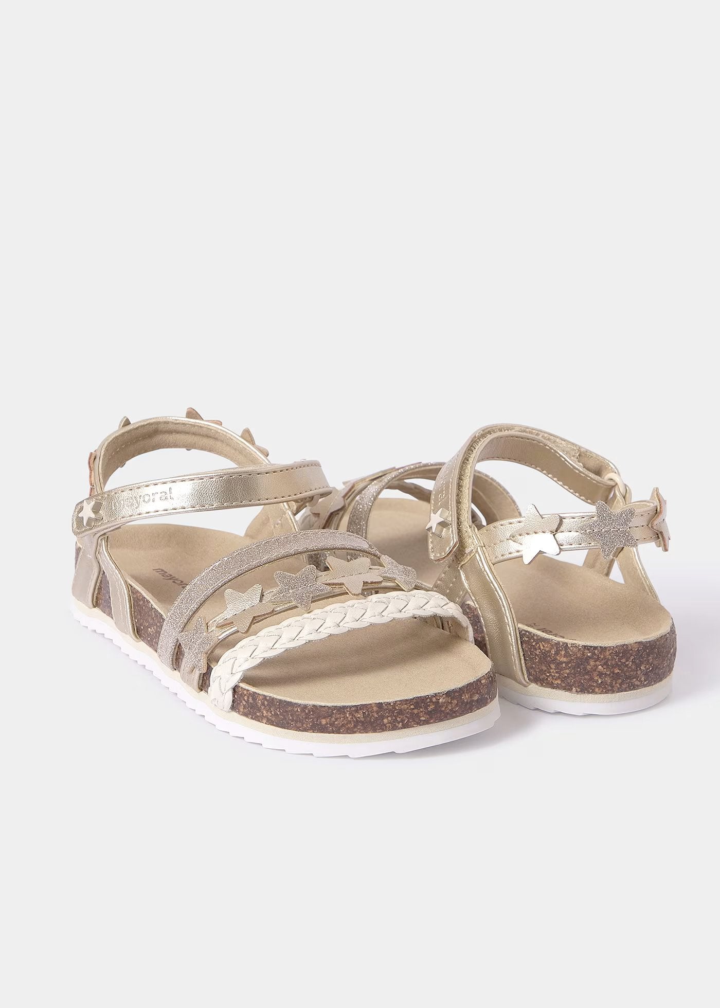 sandalia estrellas oro y suela tipo corcho