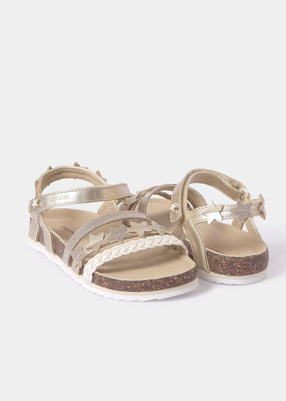 sandalia estrellas oro y suela tipo corcho
