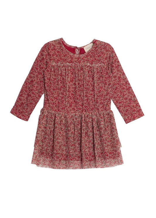 vestido tul flores color vino