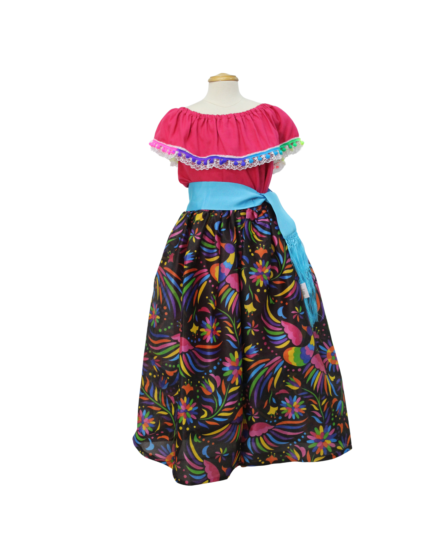 SET FALDA ADELITA COLORES BLUSA CAMPESINA ROSA ENCAJE Y POMPON