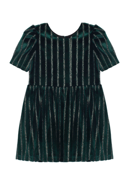 Vestido Terciopelo Verde lineas verticales metalicas