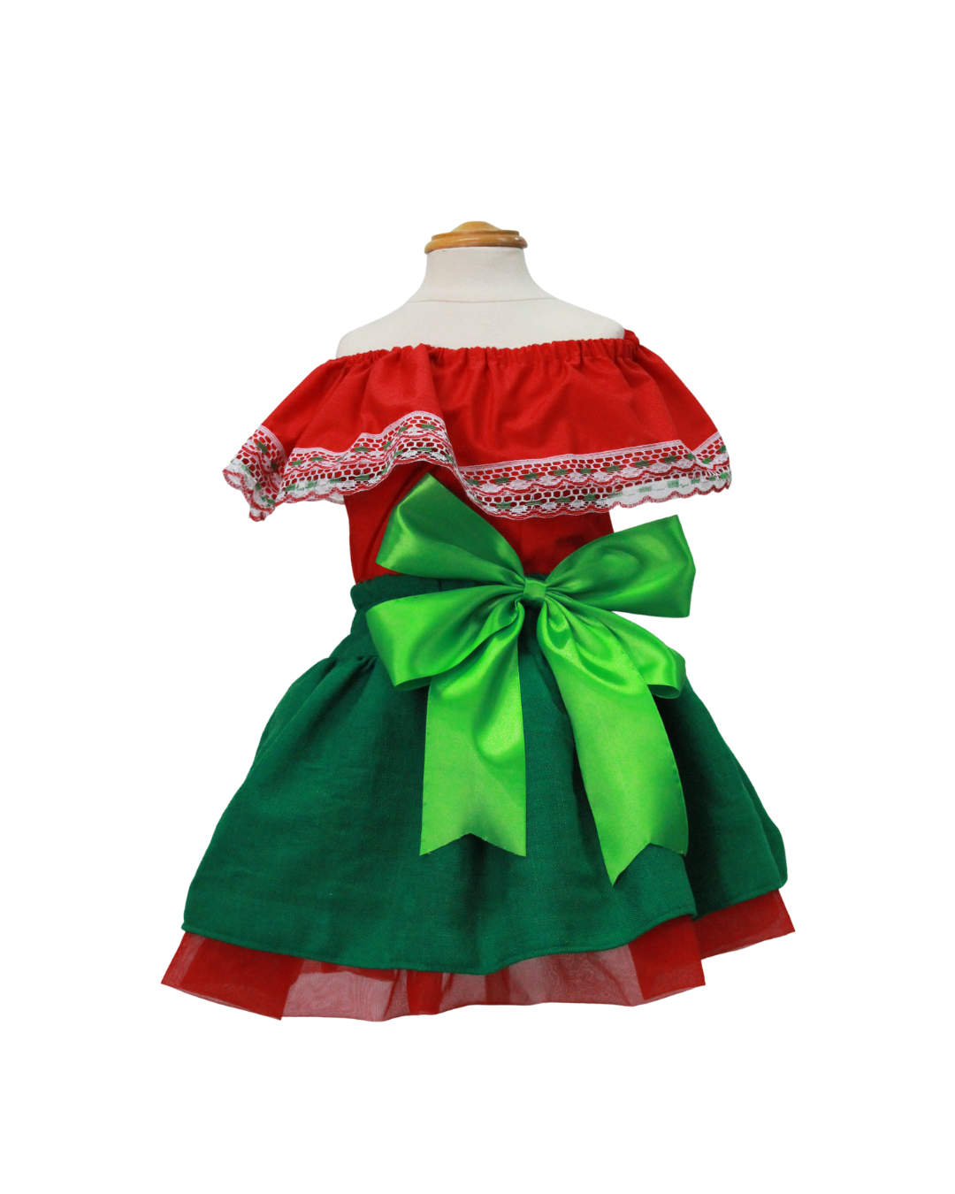 SET PATRIO TUTU CON BLUSA CAMPESINA ROJA ENCAJE TRICOLOR, FALDA VERDE