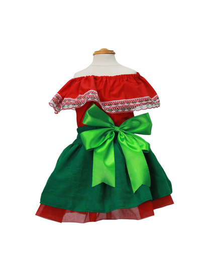 SET PATRIO TUTU CON BLUSA CAMPESINA ROJA ENCAJE TRICOLOR, FALDA VERDE