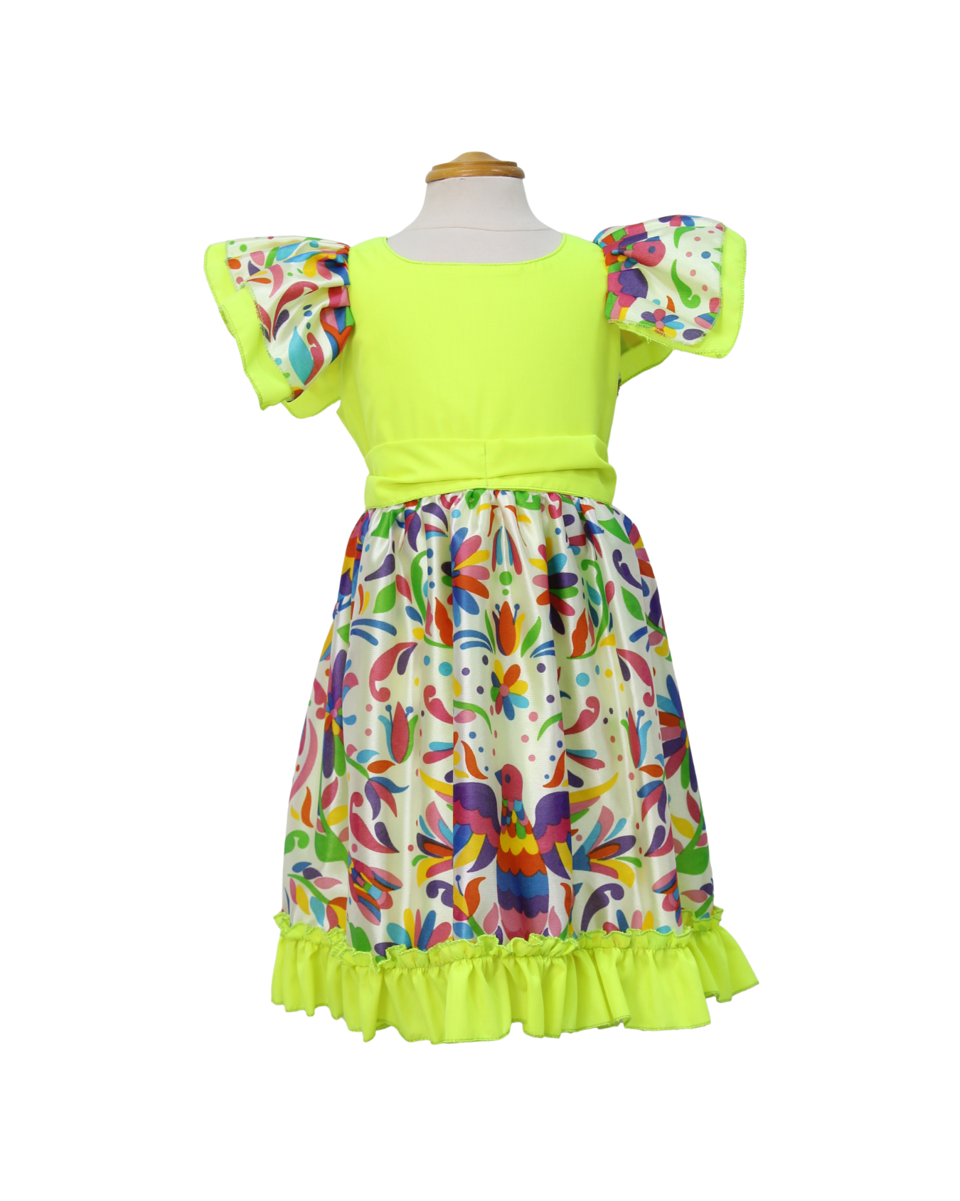 VESTIDO ADELITA TIPICO PATRIO ELEGANTE PETO NEON, FALDA FLORES BLANCA