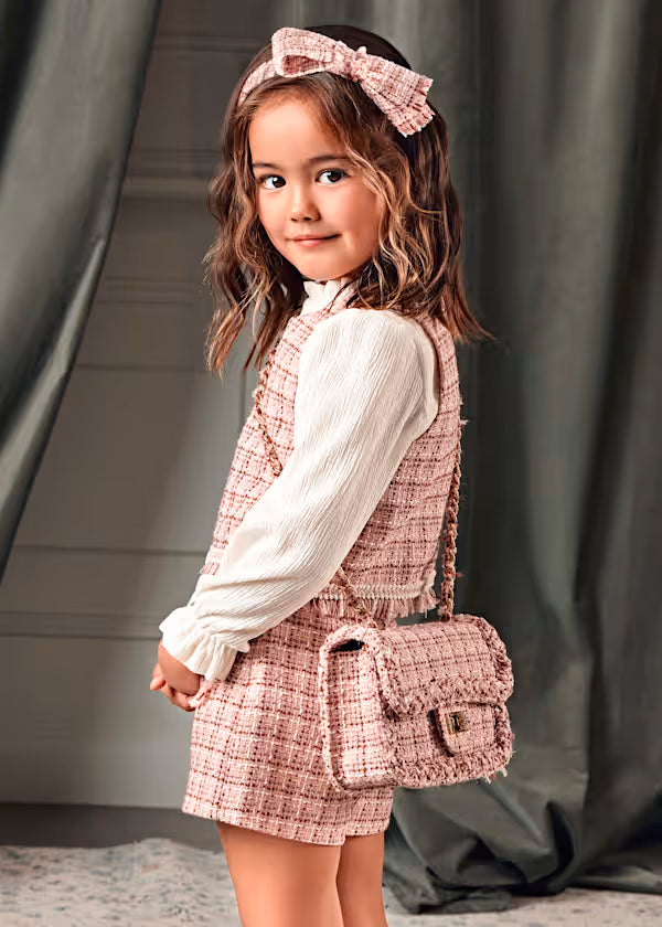 PREVENTA Conjunto Bermuda Combinada Tweed rosa pétalo