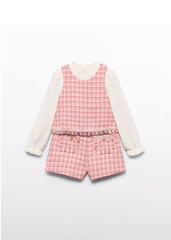 PREVENTA Conjunto Bermuda Combinada Tweed rosa pétalo