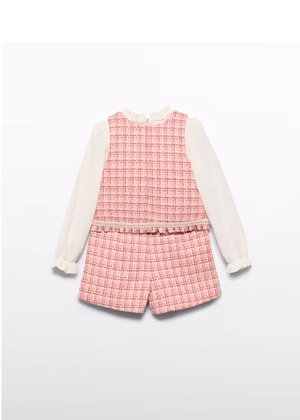 PREVENTA Conjunto Bermuda Combinada Tweed rosa pétalo