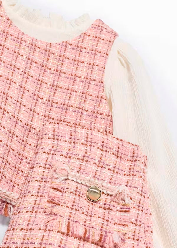 PREVENTA Conjunto Bermuda Combinada Tweed rosa pétalo