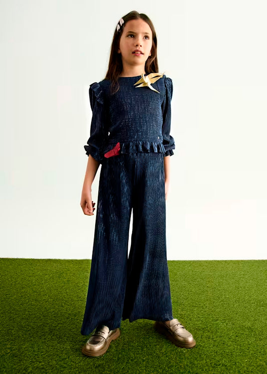 PREVENTA Conjunto Pantalón Punto Plisado Brilli azul