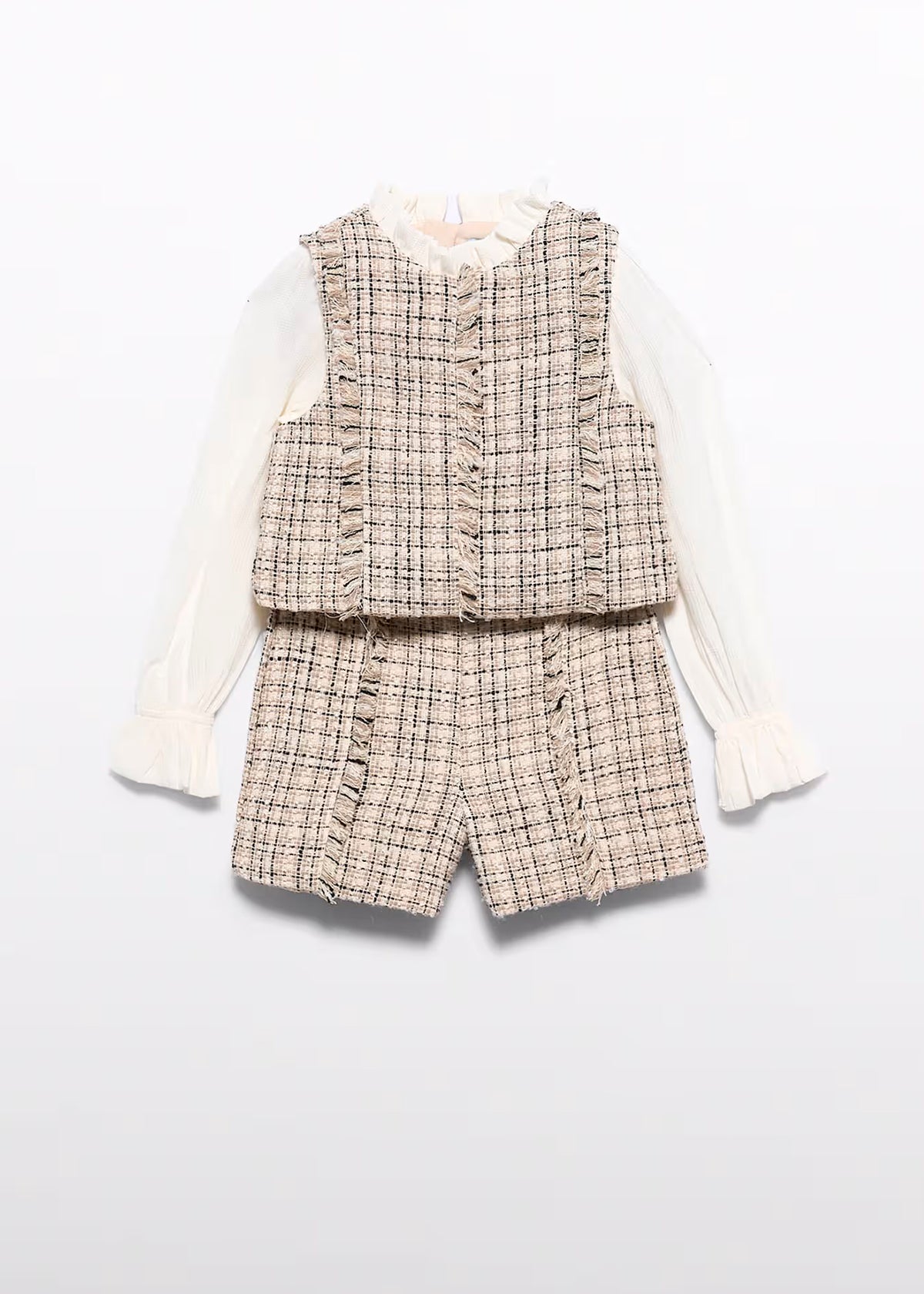 Conjunto bermuda tweed efecto camisa color mazapán